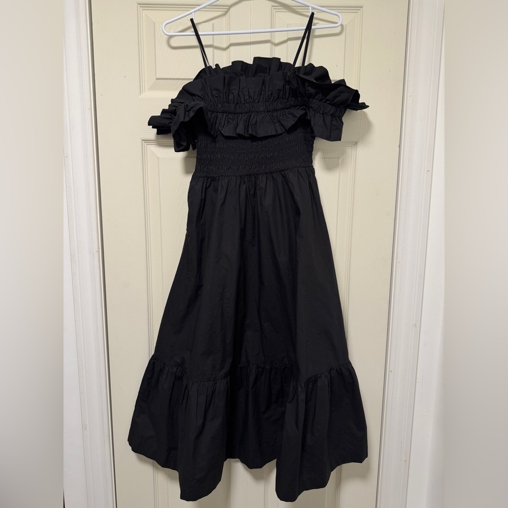 Ganni Black Cotton Poplin Long Smock Dress size 36 EU